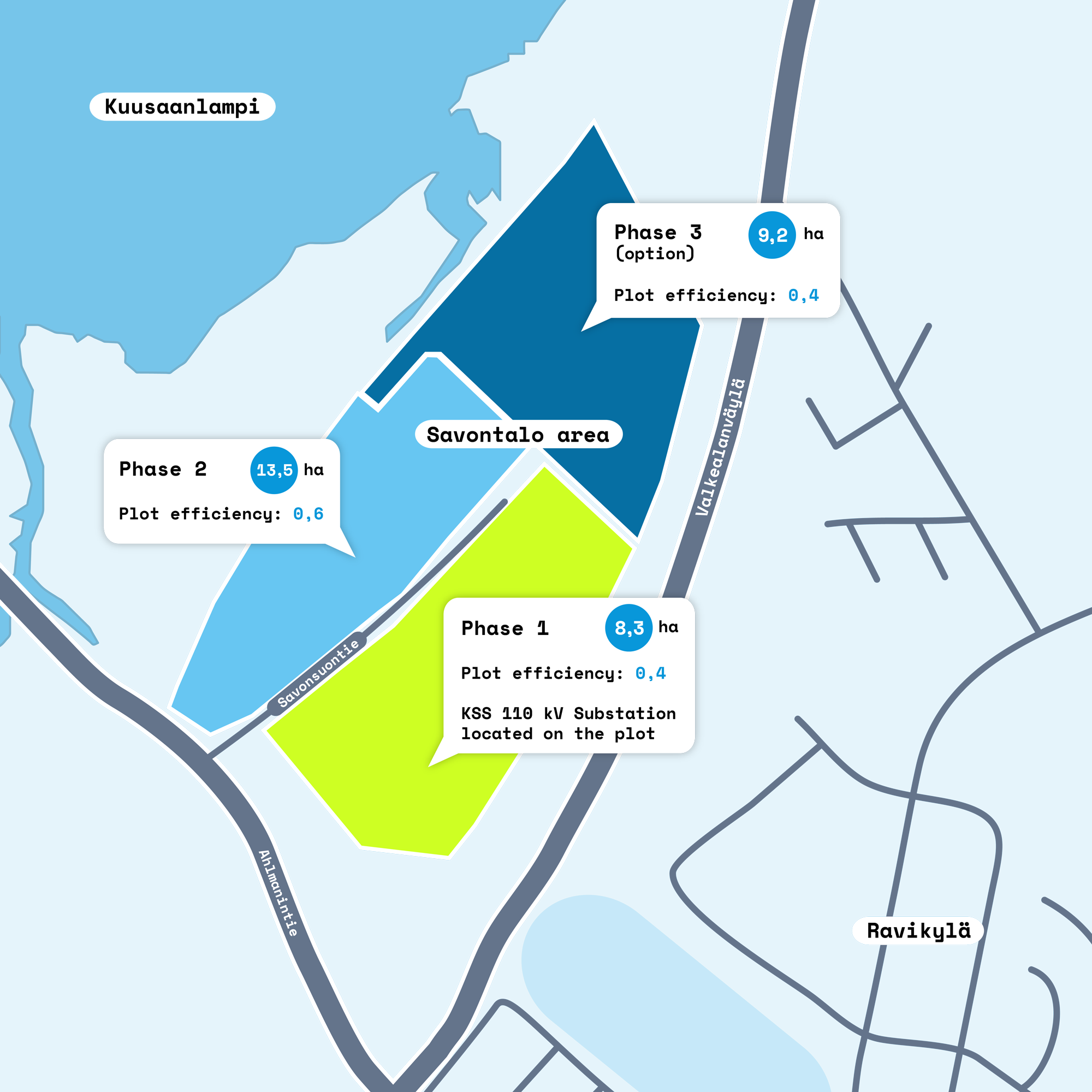 Map of the Savonsuontie and Savontalo data center development area